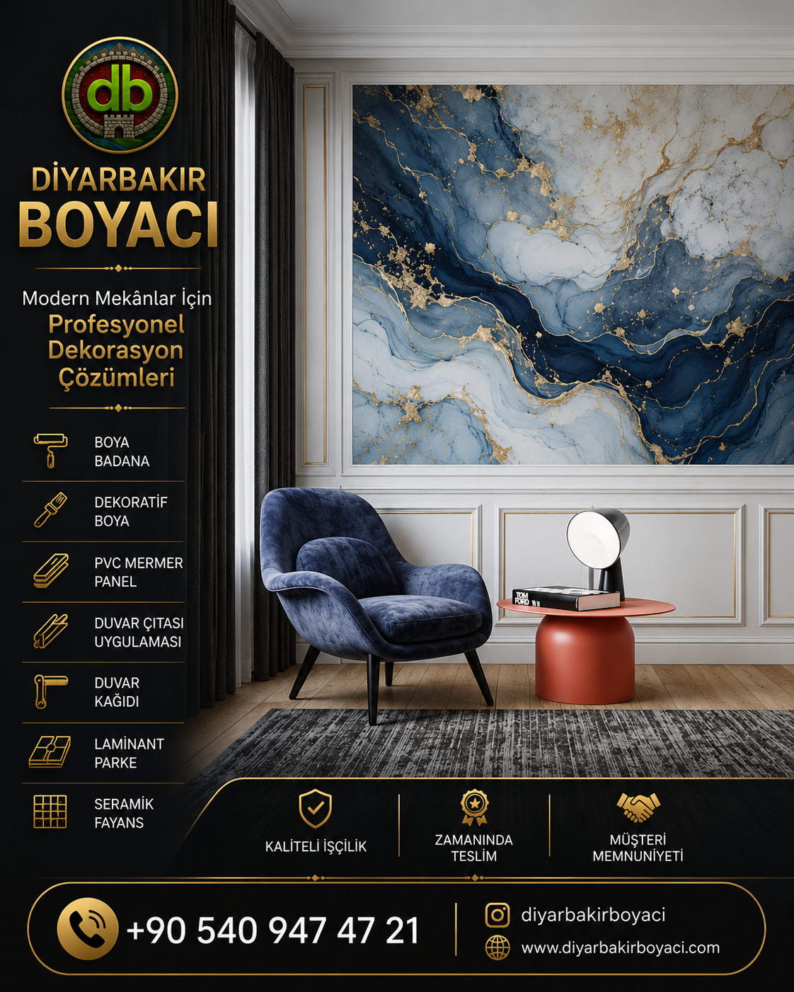 Mermer görünümlü italyan boya veya mermer görünümlü duvar paneli uygulamaları